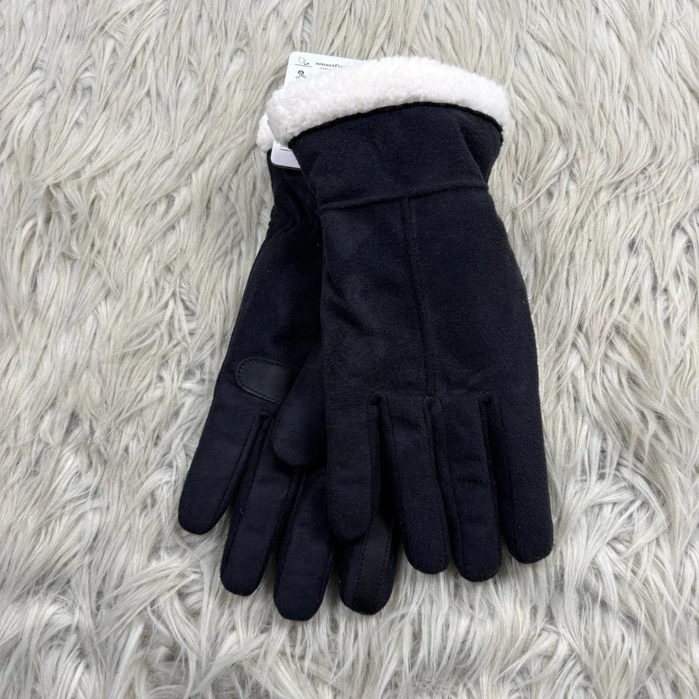 NWT Isotoner Women's S / M Black SmartDri Faux Suede Fleece Lined Gloves
